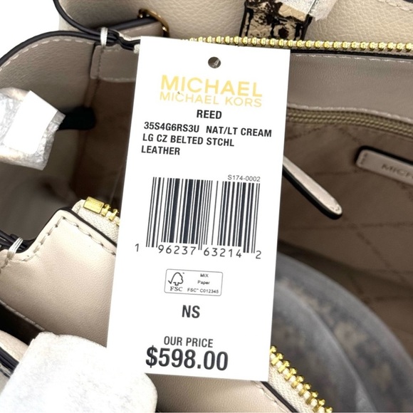 Michael Kors Large Reed Leather Belted Satchel Crossbody Bag Cream Snakeskin - Picture 11 of 11